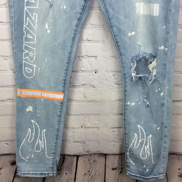 THRT Denim Jeans Hazard Warning Men's Sz 42 Grunge Orange Streetwear Distressed - Picture 5 of 13